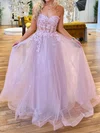 Ball Gown Sweetheart Tulle Glitter Sweep Train Appliques Lace Prom Dresses #Milly020116787