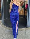 Sheath/Column One Shoulder Sparkly Velvet Sequin Prom Dresses #Milly020116795