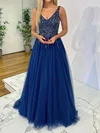 Ball Gown V-neck Tulle Prom Dresses With Beading #Milly020116798