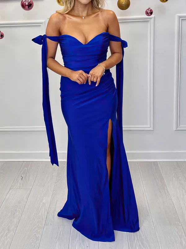 Sheath/Column Off-the-shoulder Satin Prom Dresses With Ruched #Milly020116804