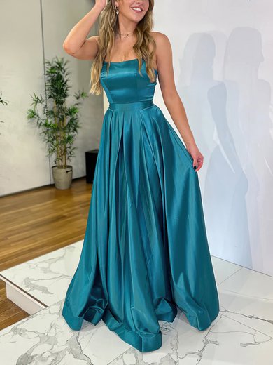 A-line Straight Satin Floor-length Prom Dresses #Milly020116806
