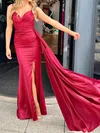 Sheath/Column V-neck Satin Corset Prom Dresses With Ruched #Milly020116810