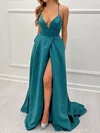 Ball Gown V-neck Satin Prom Dresses With Split #Milly020116815