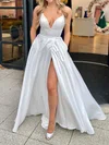 Ivory Ball Gown V-neck Satin Prom Dresses With Ruched #Milly020116818