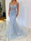 Mermaid V-neck Tulle Corset Prom Dresses With Beading #Milly020116822