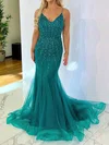 Mermaid V-neck Tulle Corset Prom Dresses With Beading #Milly020116842