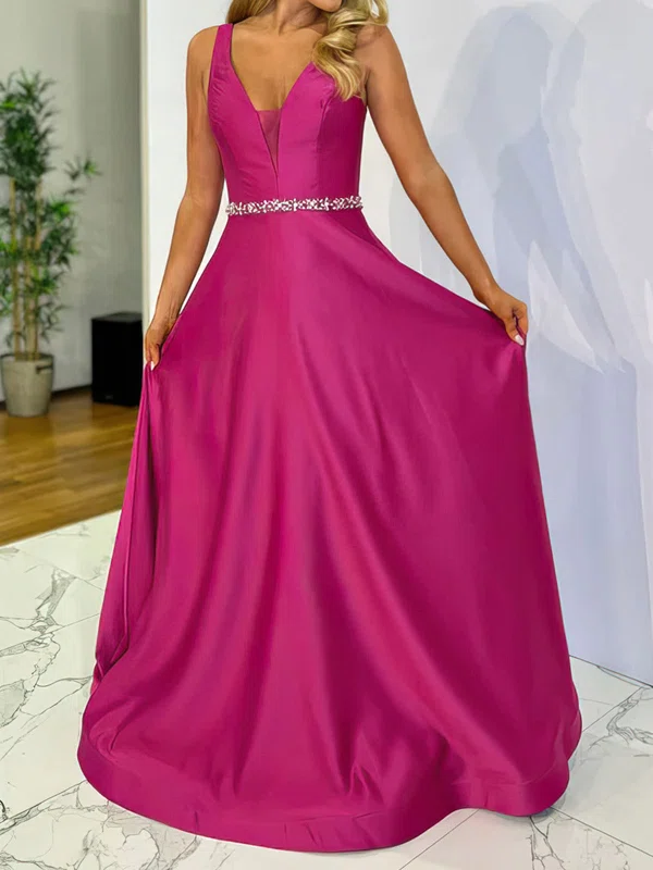 Ball Gown V-neck Satin Prom Dresses With Beading #Milly020116846