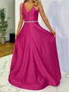 Ball Gown V-neck Satin Prom Dresses With Beading #Milly020116846