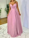 A-line V-neck Floor-length Sparkly Prom Dresses #Milly020116848