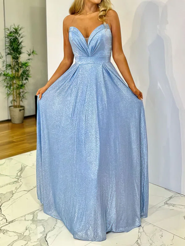 A-line V-neck Floor-length Sparkly Prom Dresses #Milly020116849