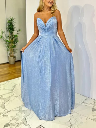 A-line V-neck Shimmer Crepe Floor-length Ruffles Prom Dresses #Milly020116849