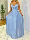 A-line V-neck Floor-length Sparkly Prom Dresses #Milly020116849