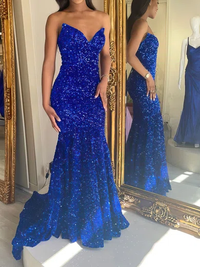 Mermaid V-neck Sparkly Velvet Sequin Prom Dresses #Milly020116853