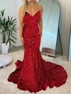 Mermaid V-neck Sparkly Velvet Sequin Prom Dresses #Milly020116854