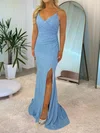 Sheath/Column V-neck Glitter Prom Dresses With Ruched #Milly020116856