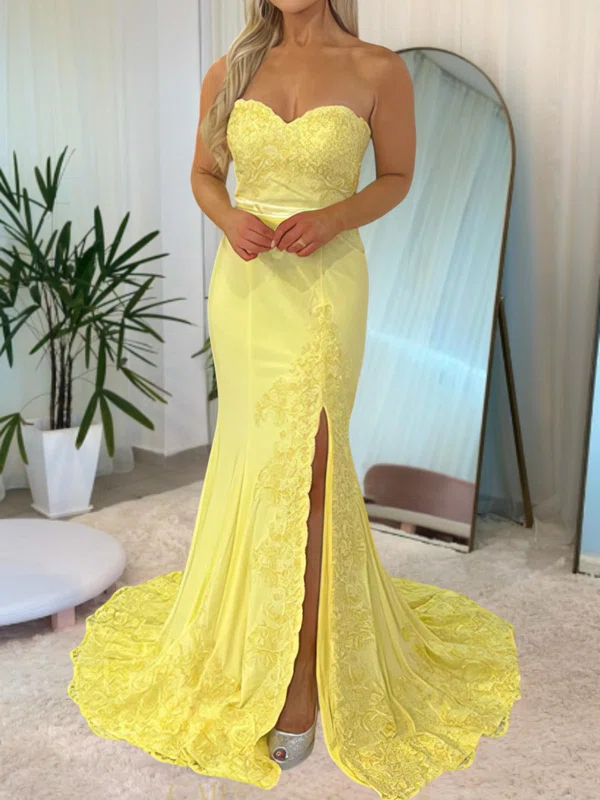 Mermaid Strapless Jersey Prom Dresses With Appliques #Milly020116857