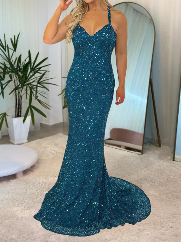 Mermaid V-neck Sparkly Sequin Prom Dresses #Milly020116864