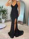 Black Sheath/Column V-neck Sparkly Sequin Prom Dresses #Milly020116865