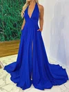 Ball Gown Halter Satin Sweep Train Pockets Prom Dresses #Milly020116866