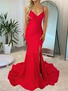 Red Mermaid V-neck Jersey Cut Out Prom Dresses #Milly020116872