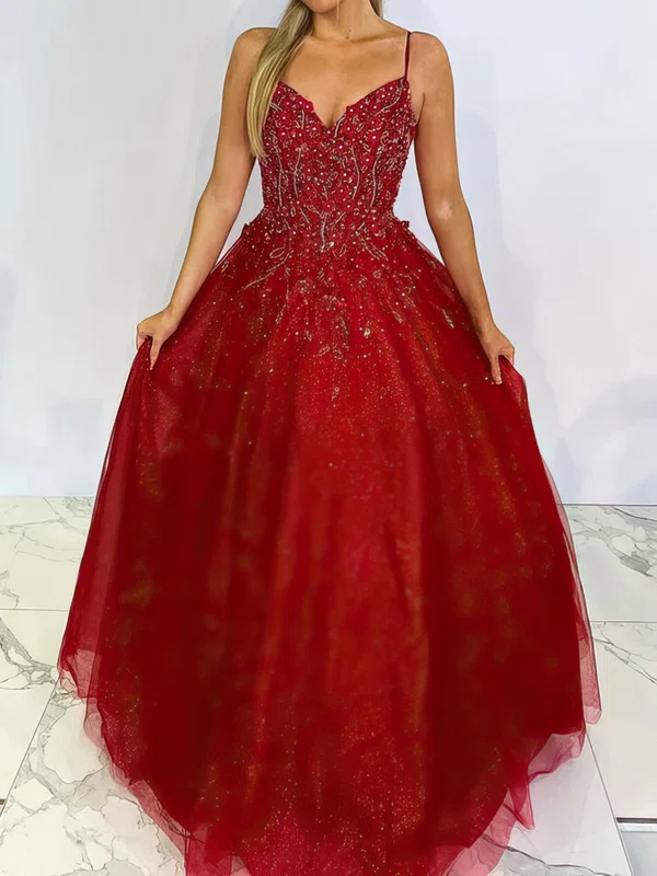 Ball Gown V-neck Glitter Floor-length Appliques Lace Prom Dresses #Milly020116879