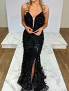 Sheath/Column V-neck Tulle 3D Floral Prom Dresses With Beading #Milly020116881