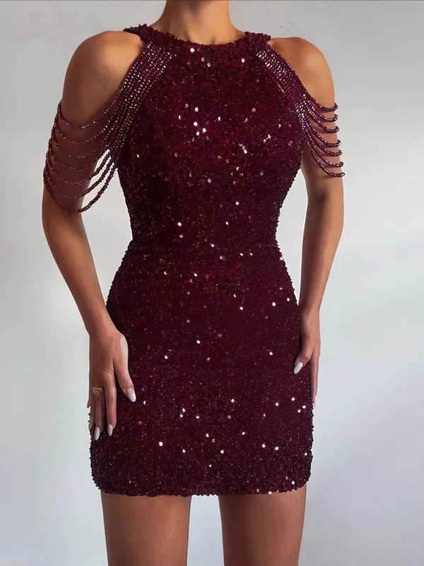 Sparkly Burgundy Bodycon Sequin Beaded Homecoming Dresses #Milly020116887