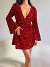 A-line V-neck Velvet Sequins Short/Mini Homecoming Dresses #Milly020116896