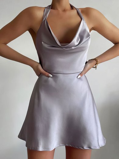 Silver Draped Collar Satin Backless Mini Dress #Milly020116917