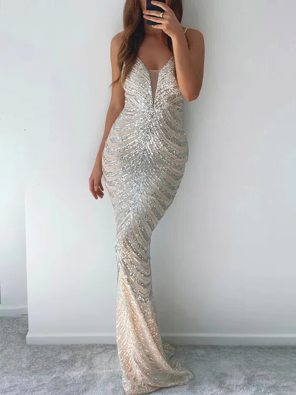 Sheath/Column V-neck Floor-length Formal Dresses PT020116935