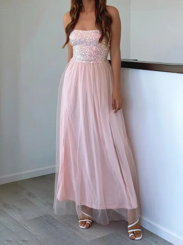 A-line Cowl Neck Tulle Velvet Sequin Ankle-length Formal Dresses PT020116944
