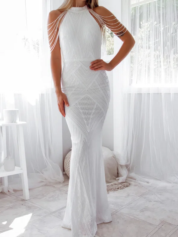 Sheath/Column High Neck Floor-length Formal Dresses With Beading PT020116949