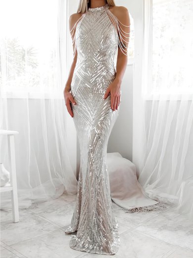 Sparkly Sheath/Column Sequin High Neck Beaded Formal Dresses PT020116953