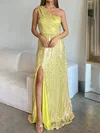 A-line One Shoulder Sweep Train Formal Dresses With Split Front PT020116960