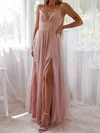 Ball Gown V-neck Glitter Floor-length Formal Dresses With Split Front PT020116961