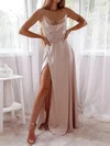 A-line Cowl Neck Satin Floor-length Ruffles Formal Dresses PT020116965