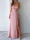 A-line Cowl Neck Satin Floor-length Split Front Formal Dresses PT020116978