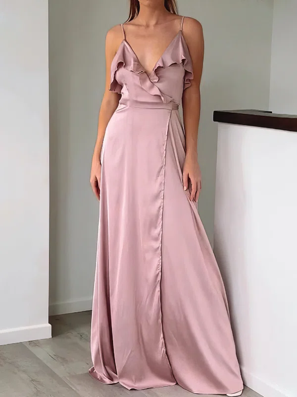 A-line V-neck Satin Floor-length Formal Dresses PT020116989