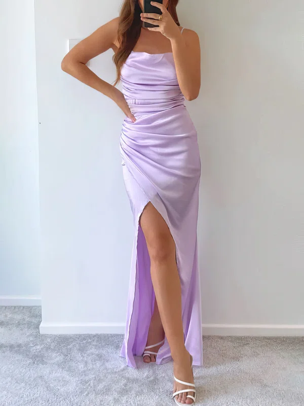 Sheath/Column Cowl Neck Satin Floor-length Split Front Formal Dresses PT020117011