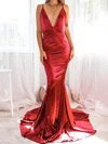Trumpet/Mermaid V-neck Satin Sweep Train Formal Dresses With Ruffles PT020117037