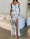 Sheath/Column V-neck Tulle Sweep Train Formal Dresses With Split Front PT020117071