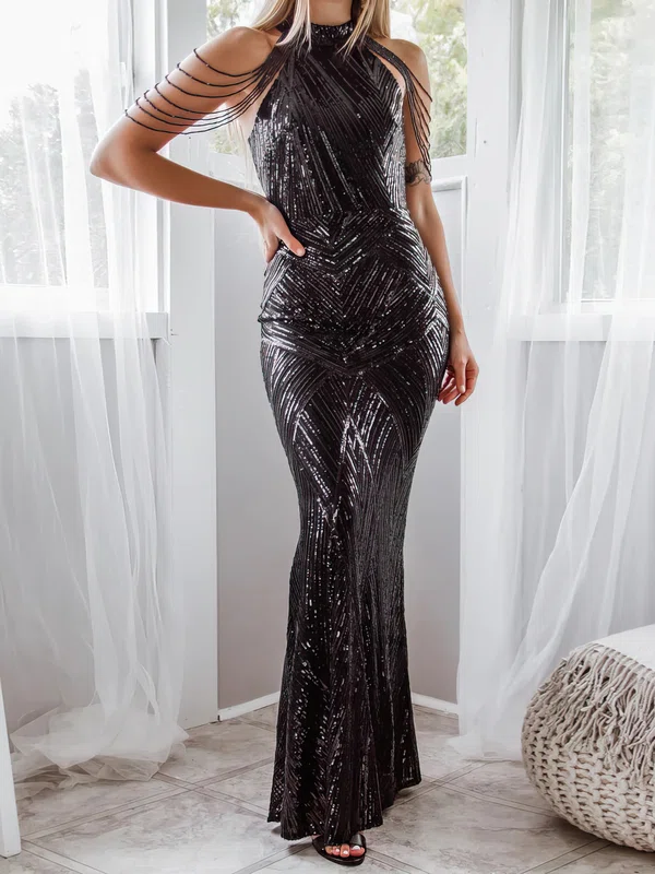 Sparkly Black Sequin Sheath/Column Beaded Formal Dresses PT020117102