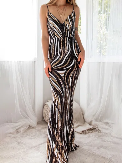 Sheath/Column V-neck Floor-length Formal Dresses PT020117106