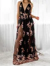 A-line V-neck Tulle Floor-length Formal Dresses With Sequin PT020117108