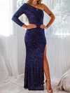 Sparkly Sheath/Column Sequin One Shoulder Split Formal Dresses PT020117118