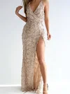 Sheath/Column V-neck Sweep Train Formal Dresses With Split Front PT020117128