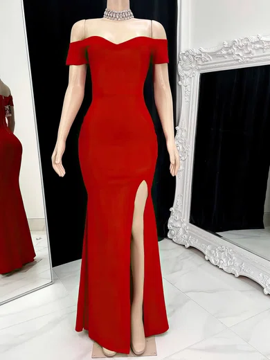 Elegant Red Stretch Crepe Sheath/Column Split Formal Dresses PT020117151
