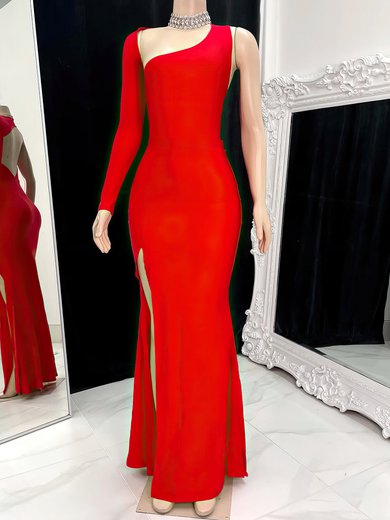 Elegant Red Sheath/Column One Shoulder Cut Out Formal Dresses PT020117152