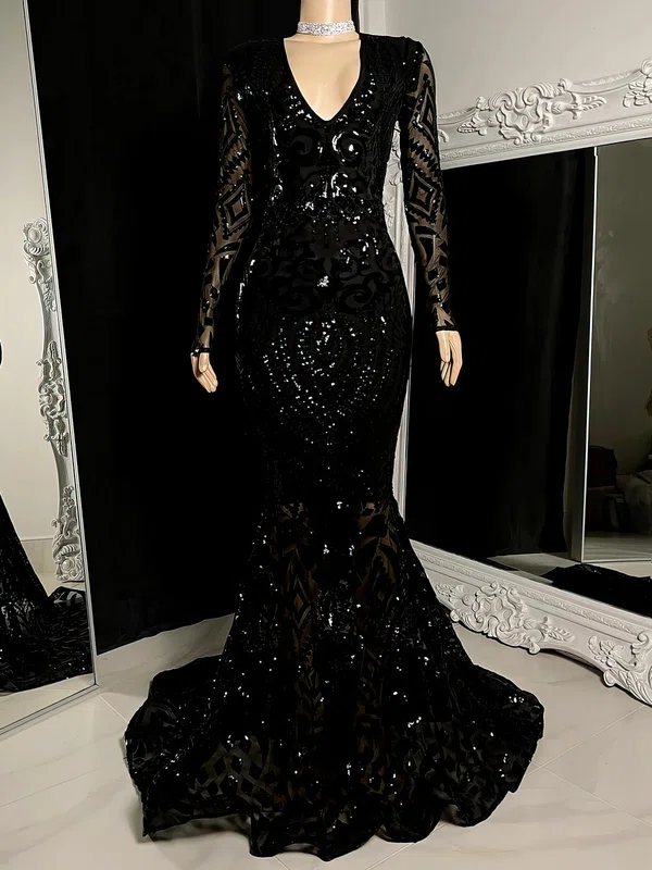 Trumpet/Mermaid V-neck Sweep Train Formal Dresses PT020117162