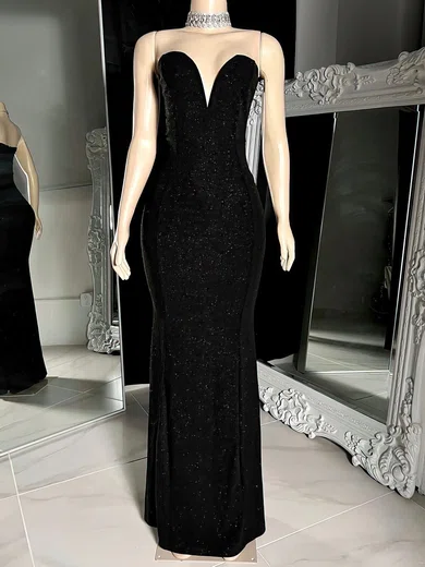 Black Sheath/Column V-neck Floor-length Sparkly Prom Dresses #Milly020117167